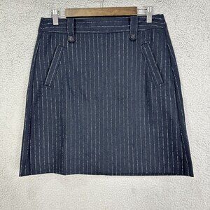 LOFT mini skirt womens 8 blue striped wool blend nautical preppy corpcore career